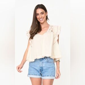 Free People Hailey Embroidered
Boho Top Ivory.